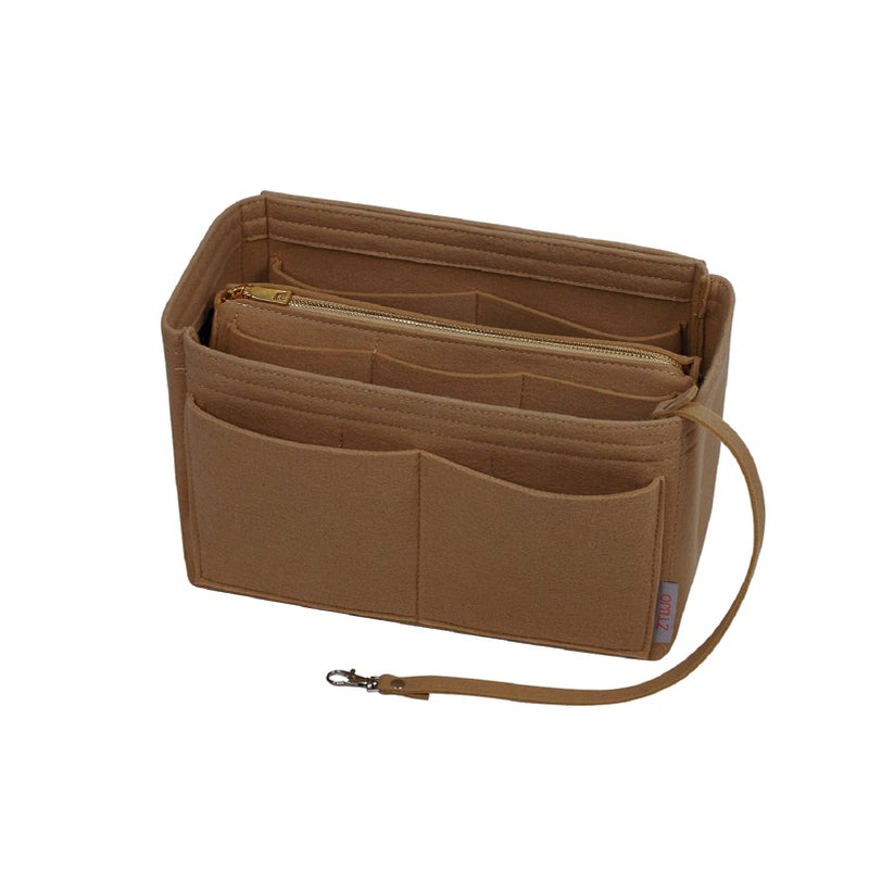 ZTUJO Purse Organizer Insert, Felt Bag Organizer with Metal Zipper, Handbag & Tote Shaper, For Speedy Neverfull Tote, 7 Sizes(X-large, Light Coffee) - Image 1